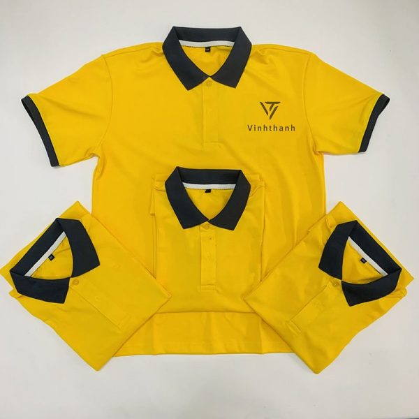 Áo đồng phục công ty màu vàng cổ đen, chất cotton